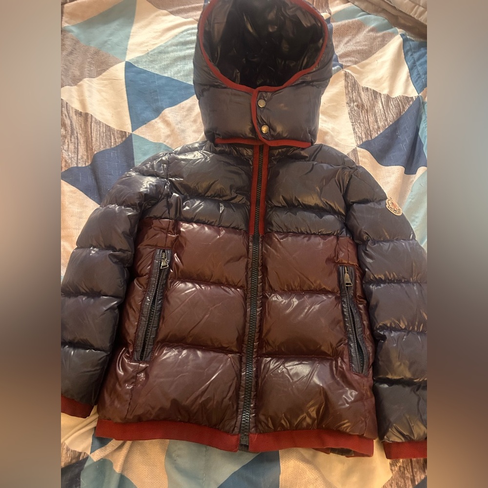 Moncler Kids' Blue and Burgundy Puffer Jacket